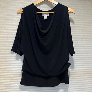 Joseph Ribkoff size 12, black cold shoulder dressy top
